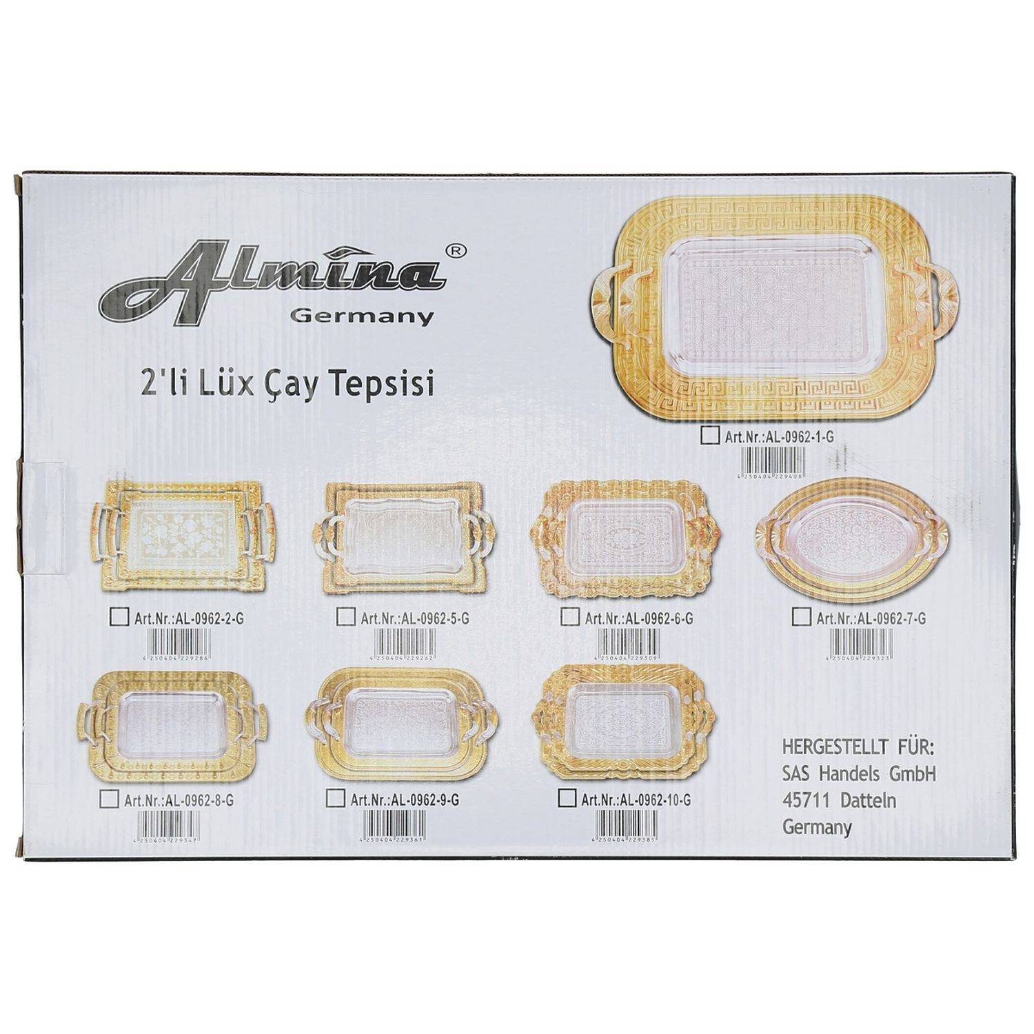 Almina 2-Teilig Silber Metallbrett Servierttablett aus Edelstahl 18/10 Stahl Motiv 5 Gold