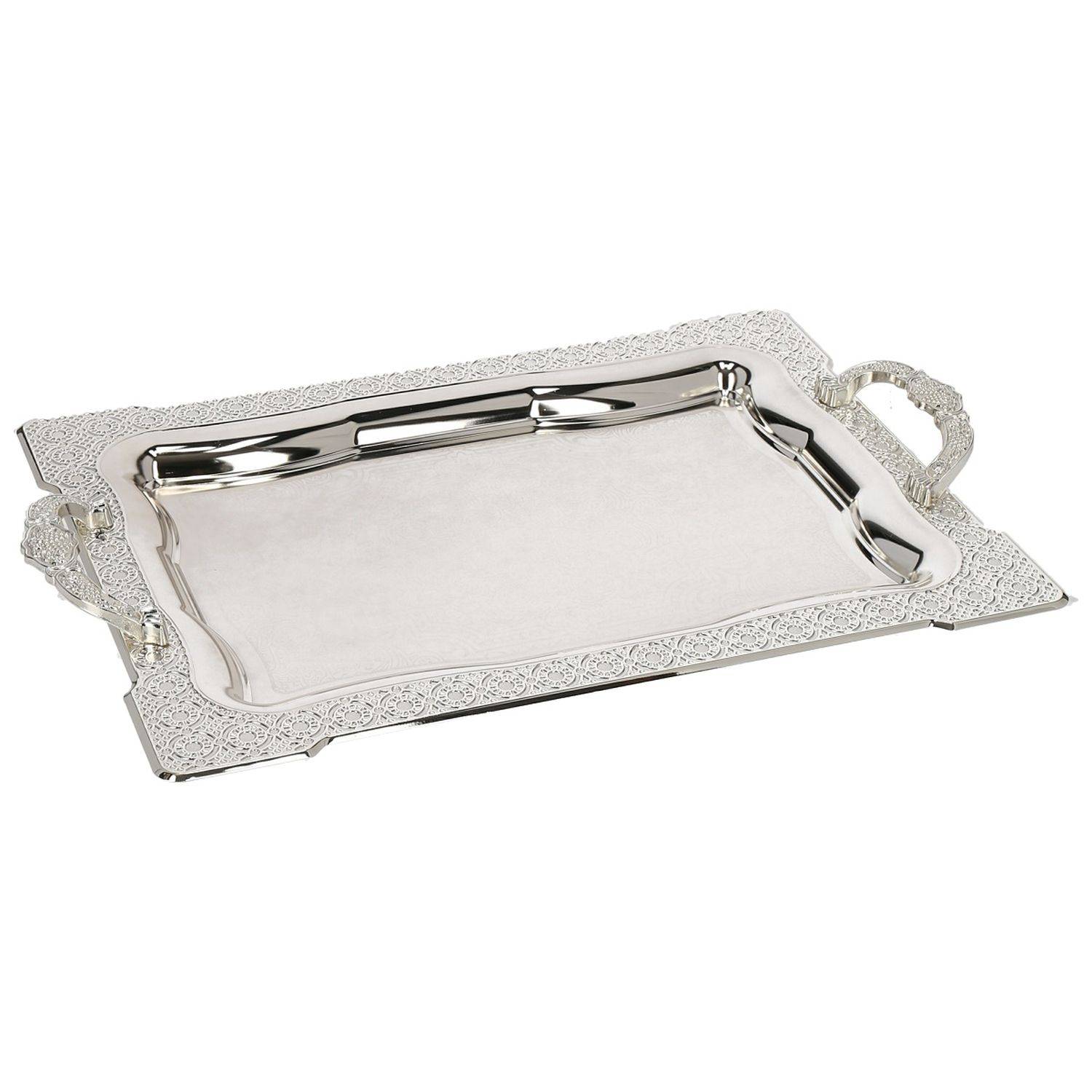 Almina 2-Teilig Silber Metallbrett Servierttablett aus Edelstahl 18/10 Stahl Motiv 5 Silber