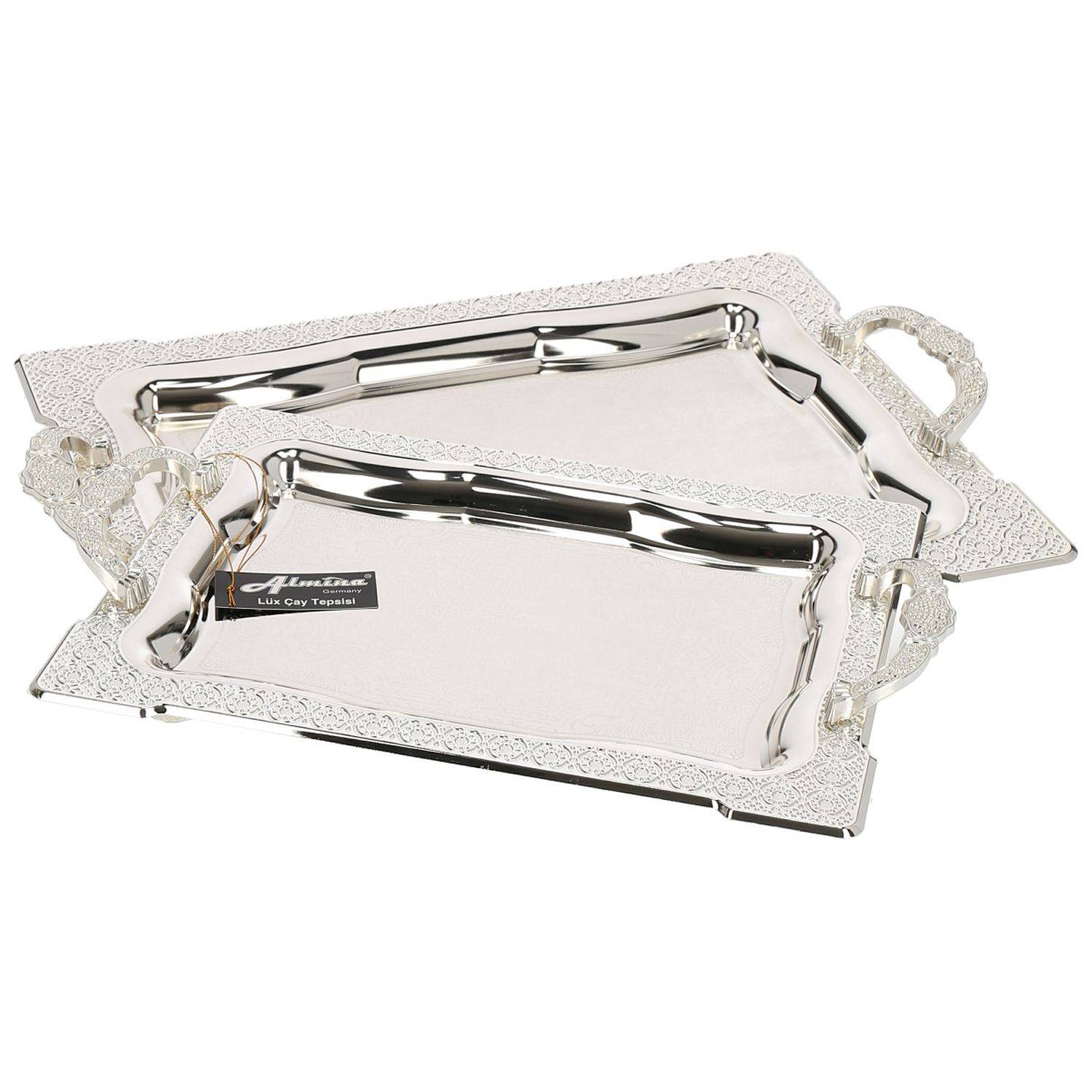 Almina 2-Teilig Silber Metallbrett Servierttablett aus Edelstahl 18/10 Stahl Motiv 5 Silber