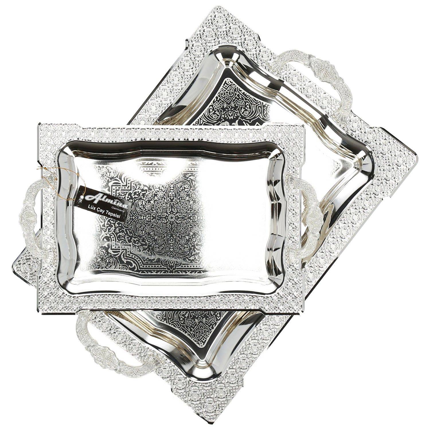 Almina 2-Teilig Silber Metallbrett Servierttablett aus Edelstahl 18/10 Stahl Motiv 5 Silber