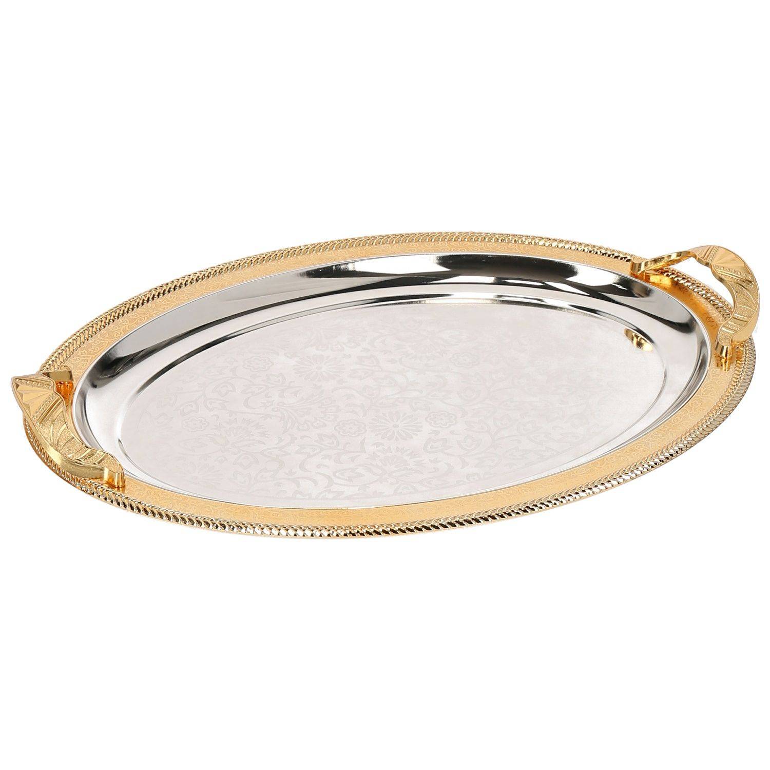 Almina 2-Teilig Silber Metallbrett Servierttablett aus Edelstahl 18/10 Stahl Motiv 7 Gold