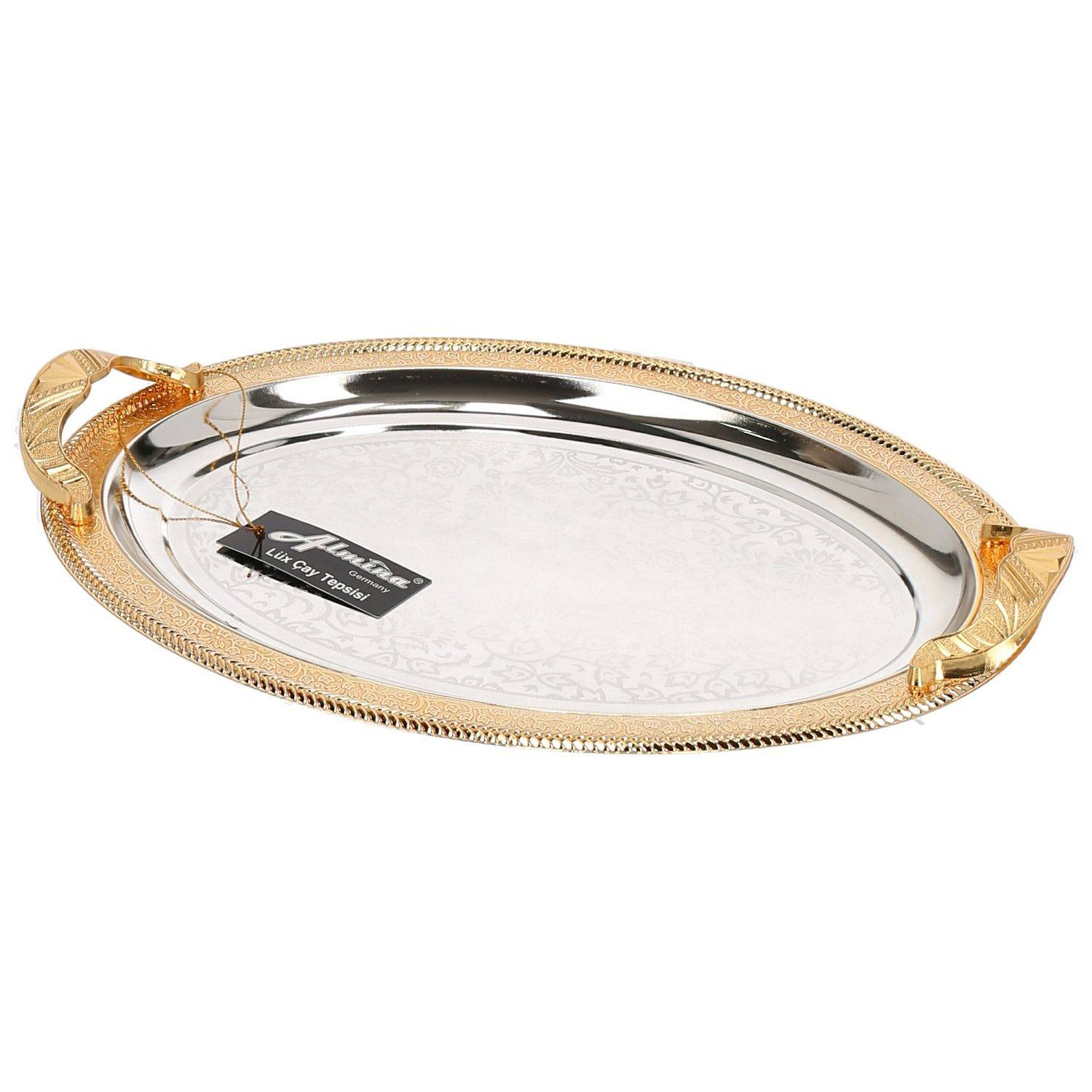 Almina 2-Teilig Silber Metallbrett Servierttablett aus Edelstahl 18/10 Stahl Motiv 7 Gold
