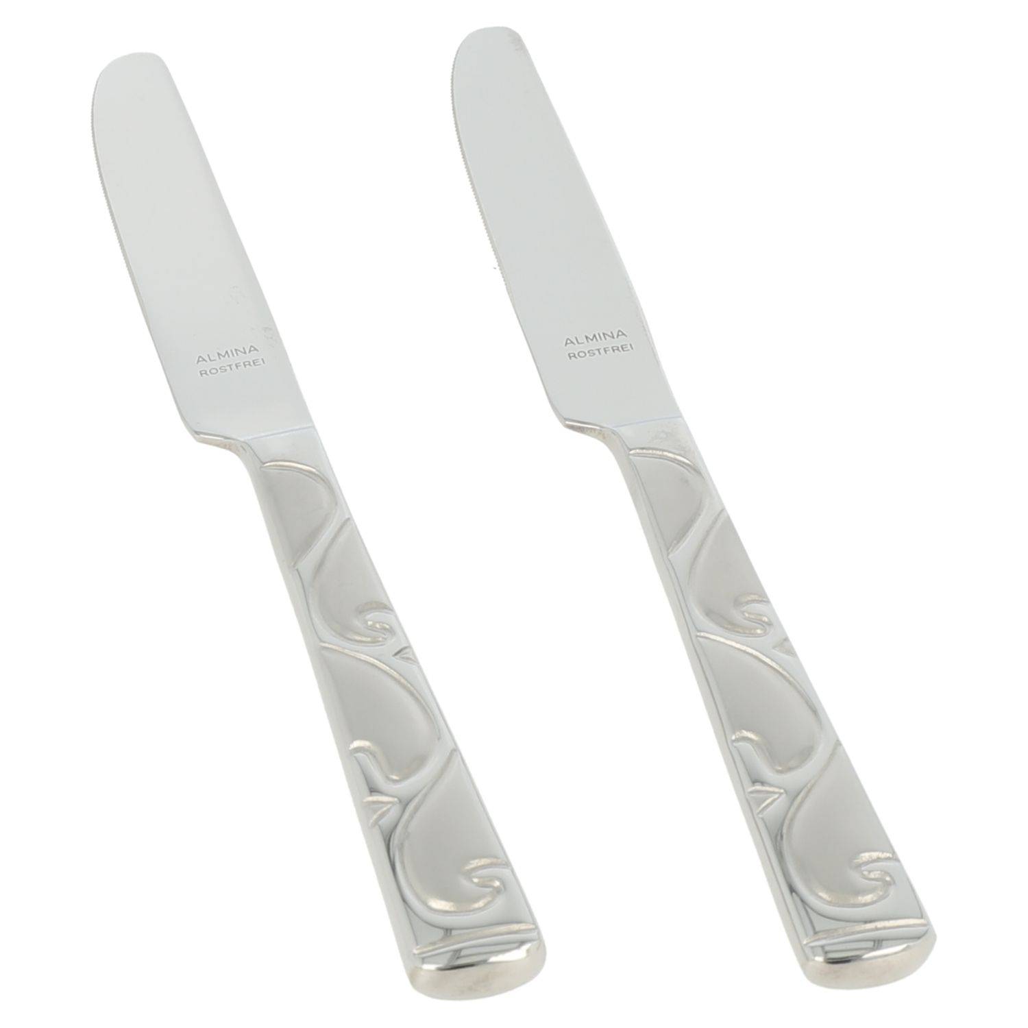 2x Almina AL-5006 "Menümesser" Besteck Menübesteck Menümesser Edelstahl Messer Silber Glänzend mit Gravur