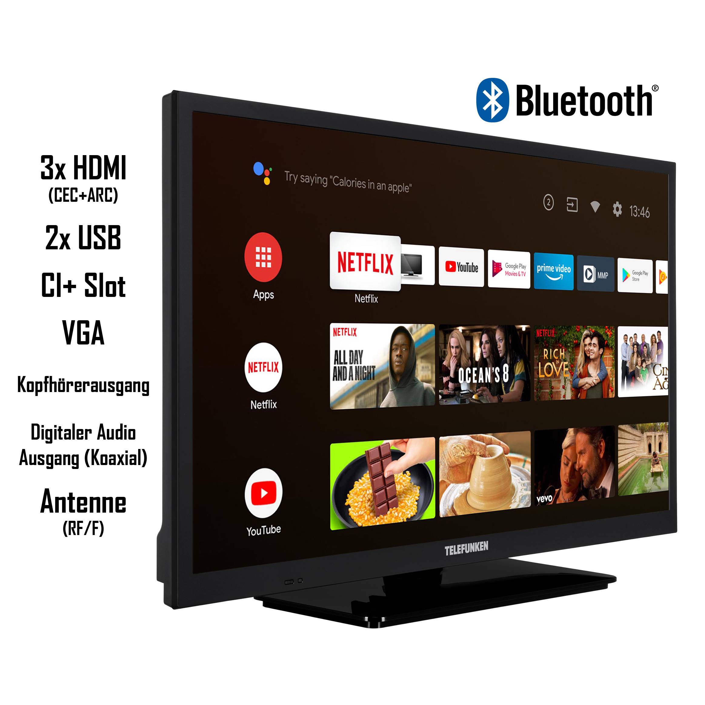 TELEFUNKEN XH24AN550MV 24 Zoll Fernseher/Android Smart TV (HD Ready, HDR, Triple-Tuner, 12 Volt, Bluetooth)