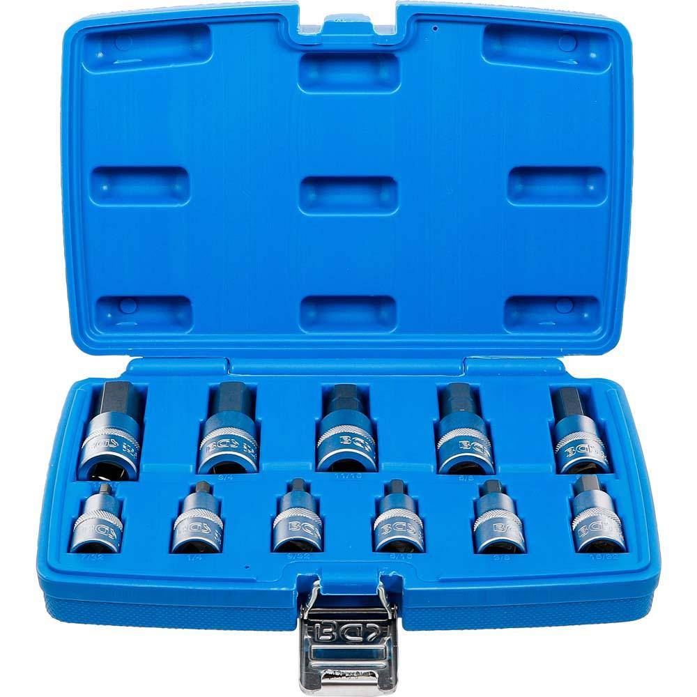 Bit-Einsatz-Satz - Antrieb Innenvierkant 12,5 mm (1/2") - Innensechskant - Zollgrößen 7/32" bis 3/4" - 11-tlg.