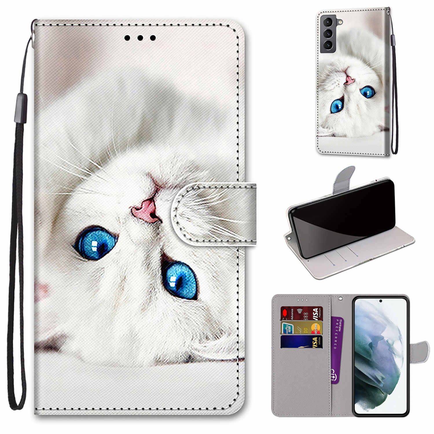 Hülle kompatibel mit Samsung Galaxy S22 5G Kunstleder Handyhülle - Handy Case Weißes Kätzchen