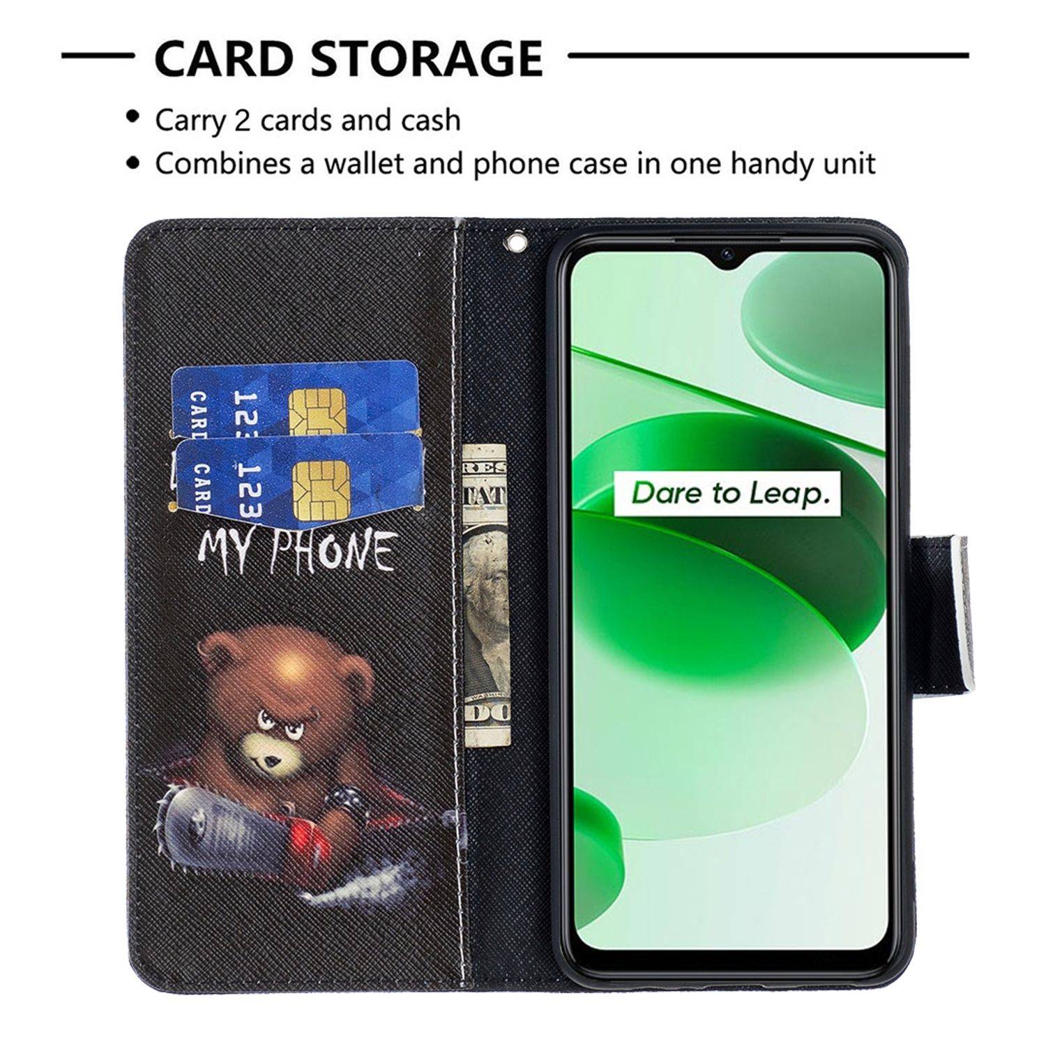 Hülle kompatibel mit Realme C35 Kunstleder Handyhülle - Handy Case Schwarz