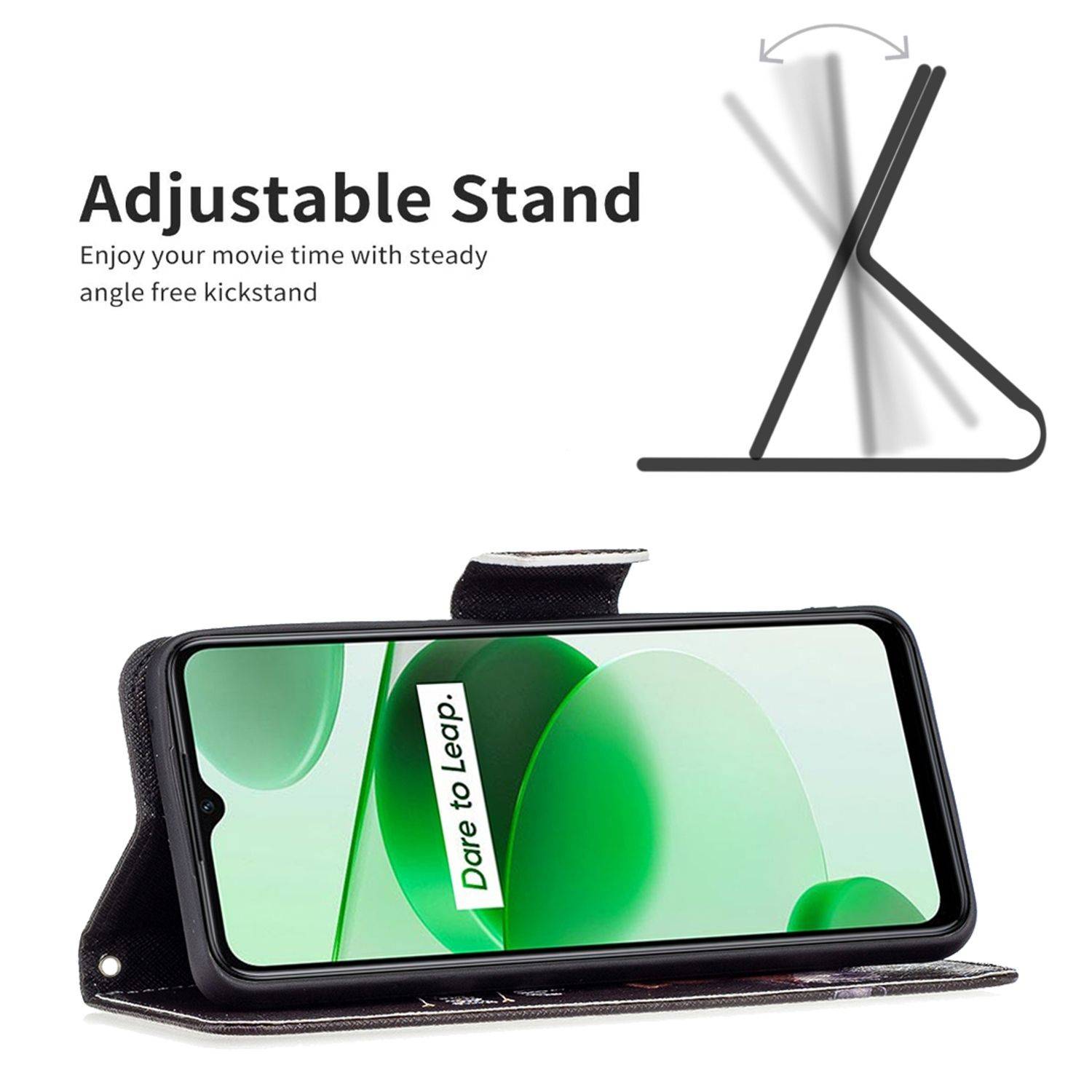 Hülle kompatibel mit Realme C35 Kunstleder Handyhülle - Handy Case Schwarz