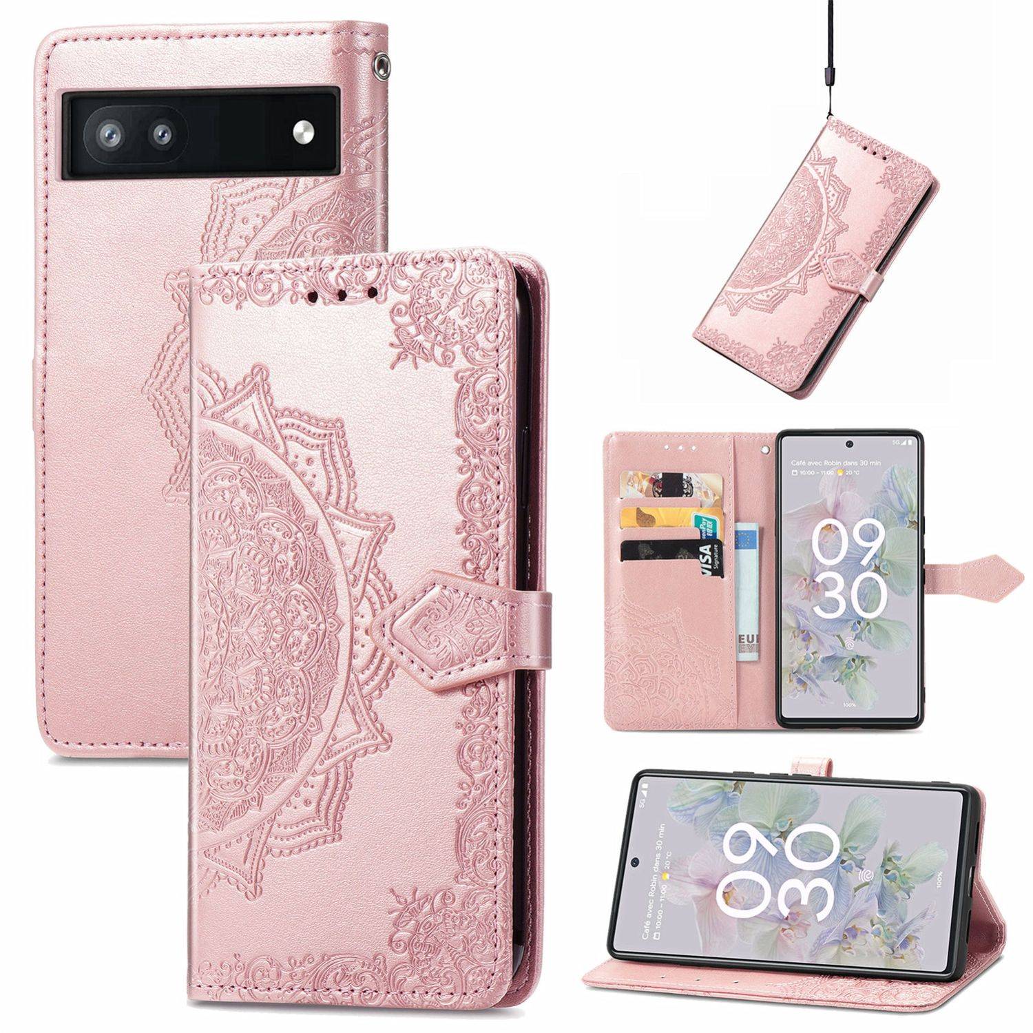 Hülle kompatibel mit Google Pixel 6A Kunstleder Handyhülle - Handy Case Roségold