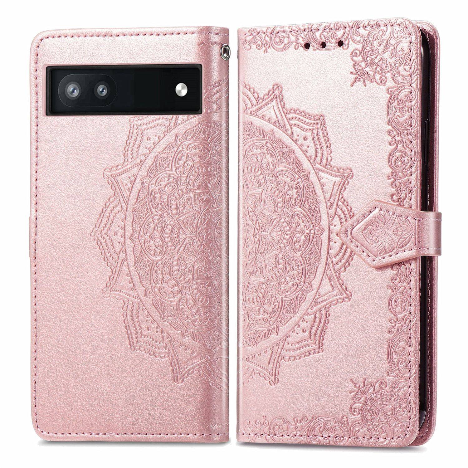 Hülle kompatibel mit Google Pixel 6A Kunstleder Handyhülle - Handy Case Roségold