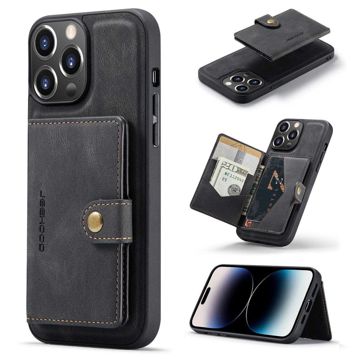 Hülle kompatibel mit Apple iPhone 14 Pro Kunstleder Handyhülle - Handy Case Schwarz