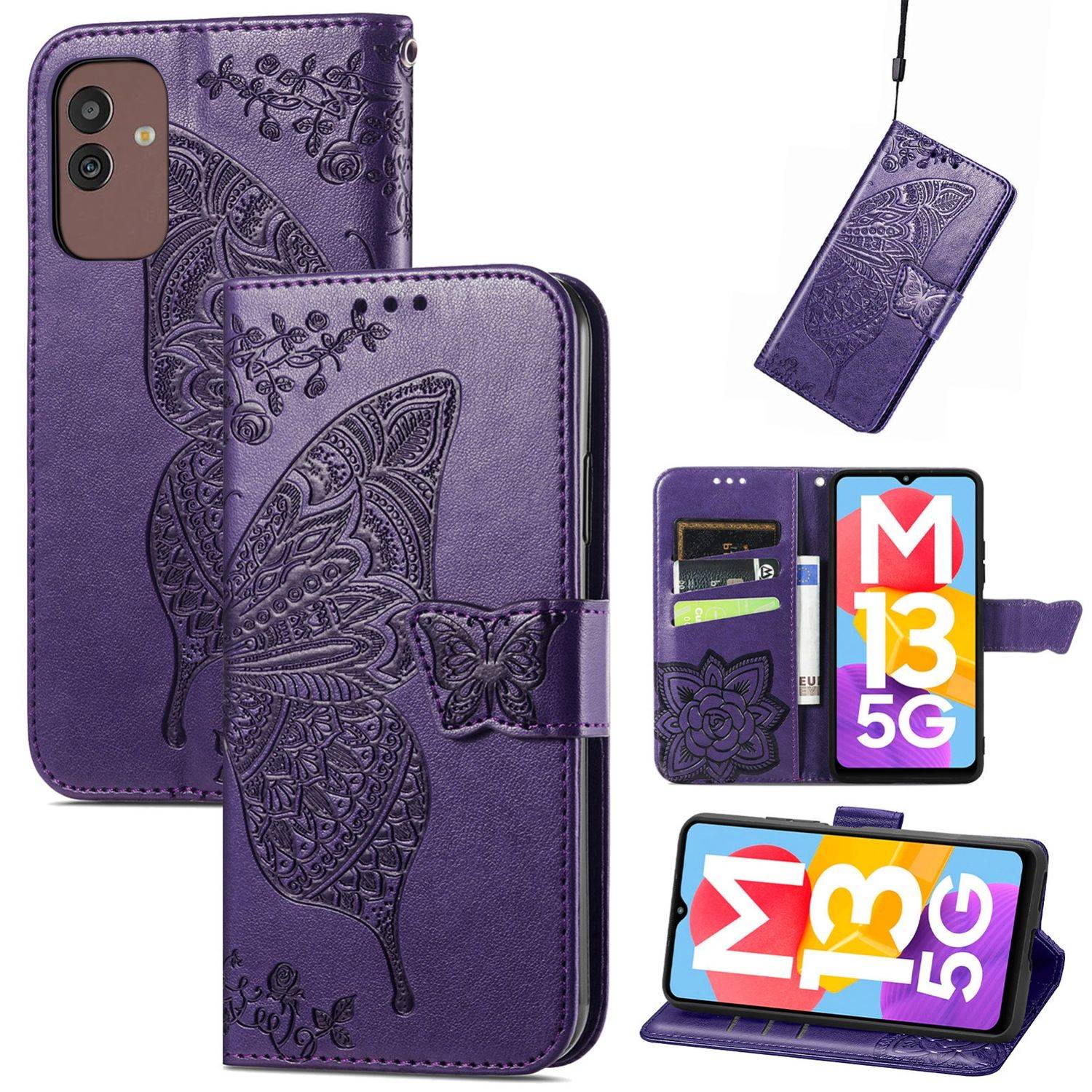 Hülle kompatibel mit Samsung Galaxy M13 5G Kunstleder Handyhülle - Handy Case Dunkelviolett