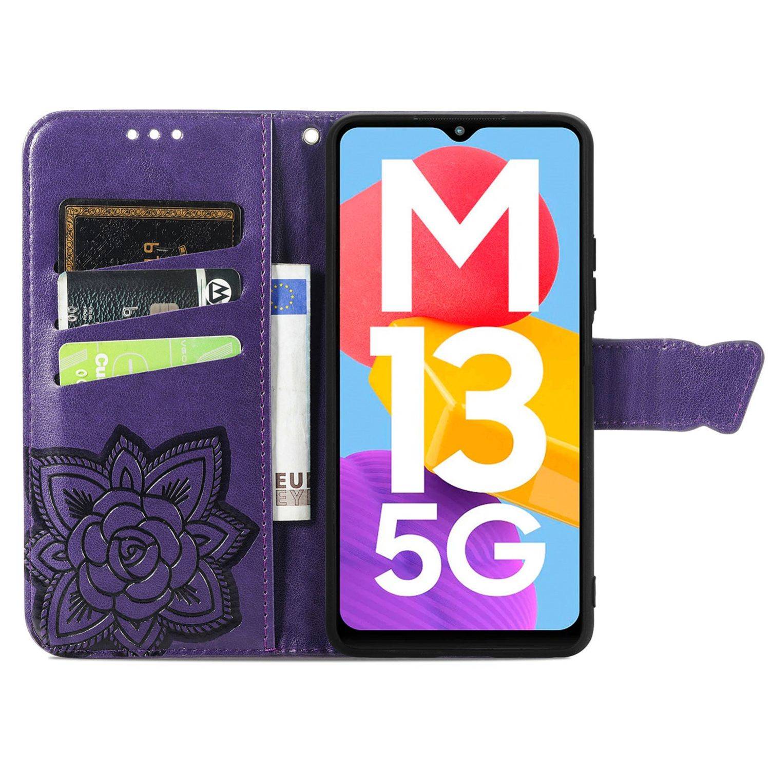 Hülle kompatibel mit Samsung Galaxy M13 5G Kunstleder Handyhülle - Handy Case Dunkelviolett