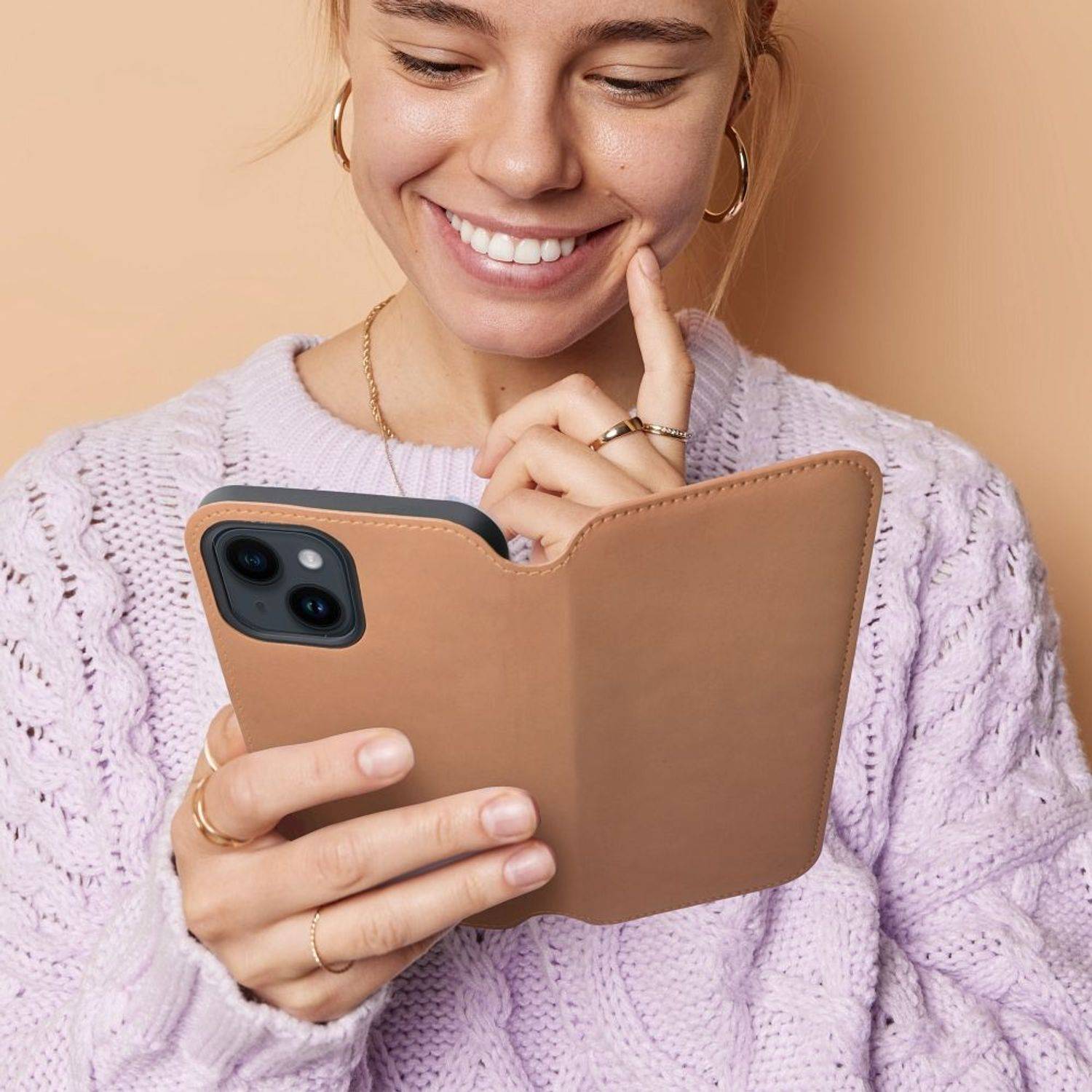 Hülle kompatibel mit Apple iPhone 14 Pro Kunstleder Handyhülle - Handy Case Gold