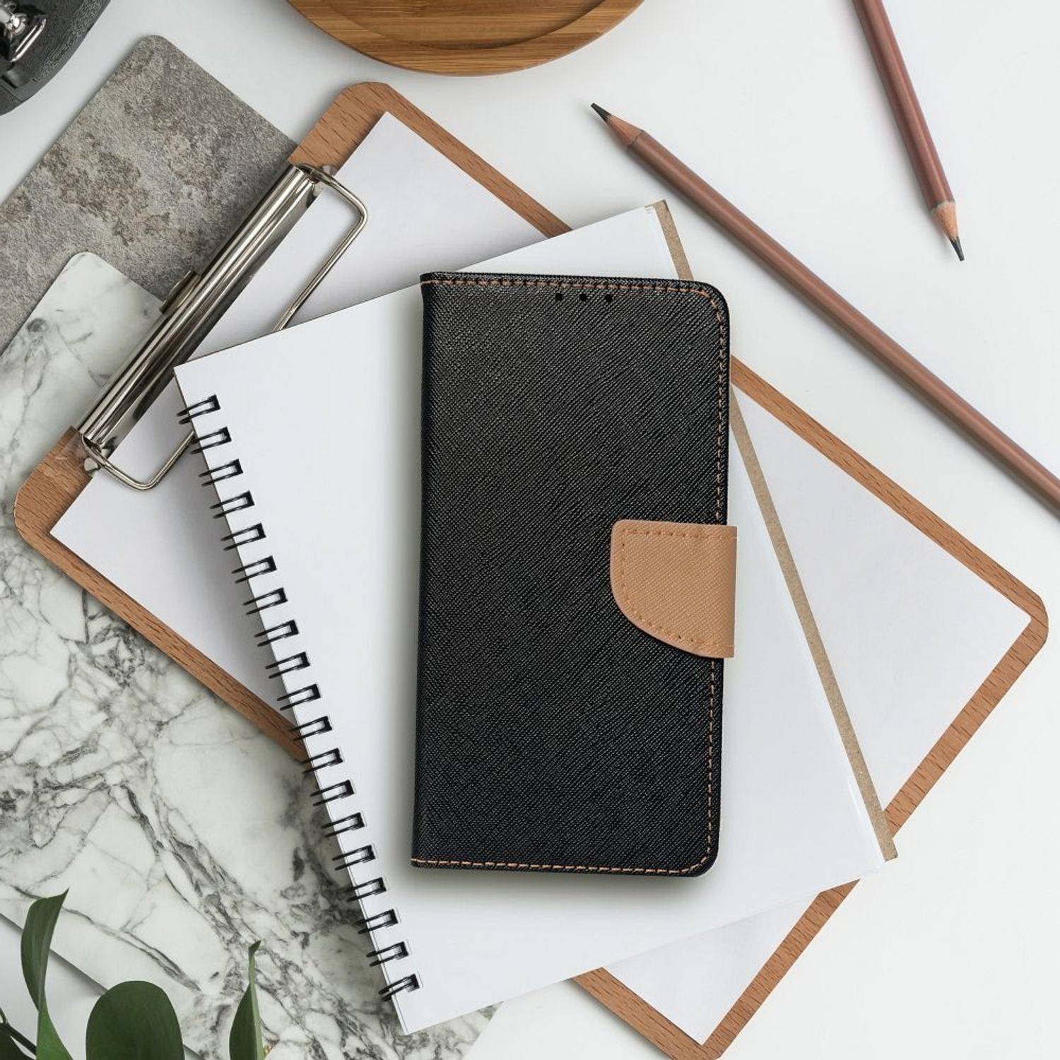 Hülle kompatibel mit Samsung Galaxy S23 Plus Kunstleder Handyhülle - Handy Case Schwarz Gold