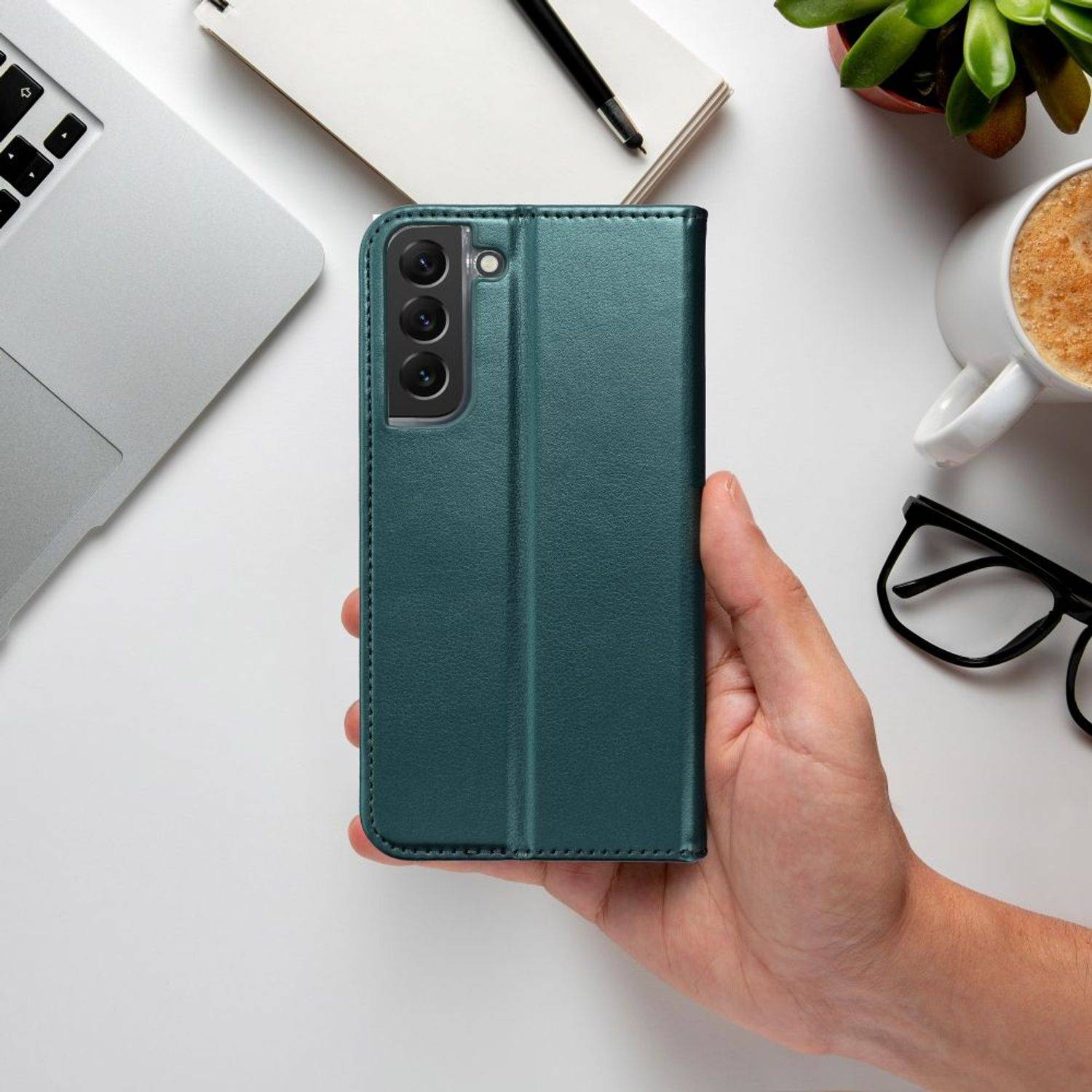 Hülle kompatibel mit Samsung Galaxy S23 Ultra Kunstleder Handyhülle - Handy Case Dunkel Grün