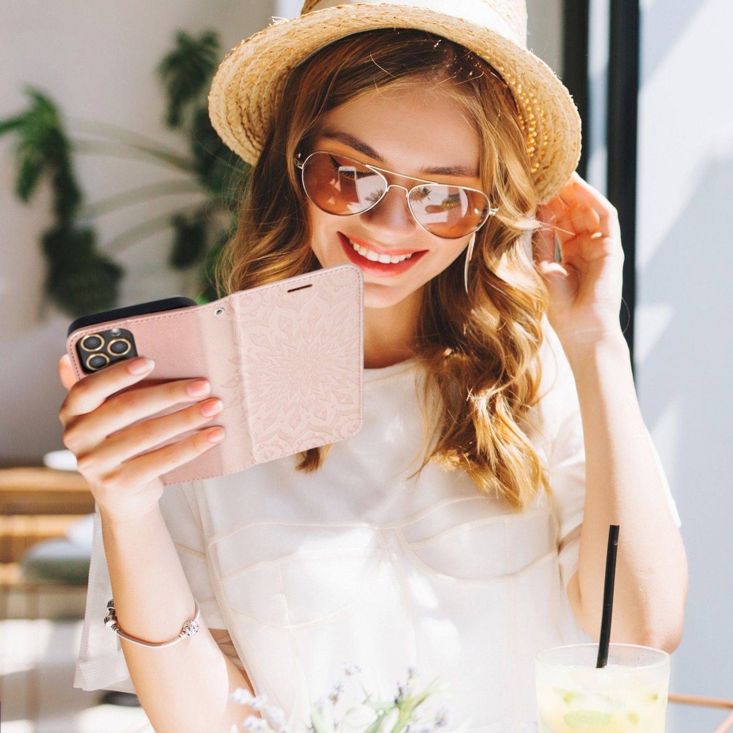 Hülle kompatibel mit Apple iPhone 13 mini Kunstleder Handyhülle - Handy Case Rosa