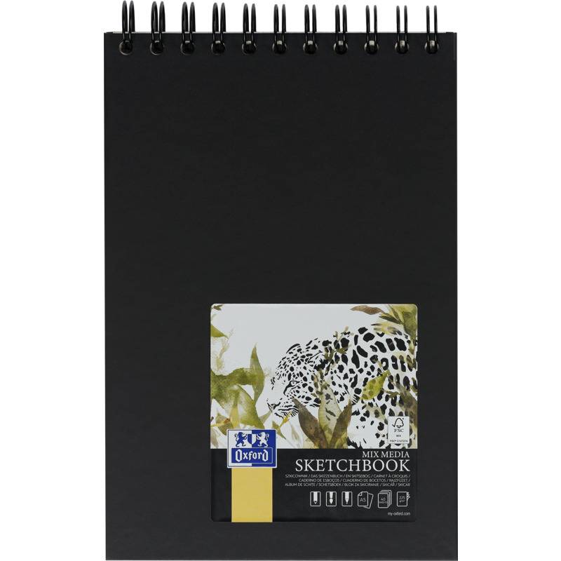 Oxford Skizzenbuch Spiralbindung, DIN A5, 40 Blatt, schwarz