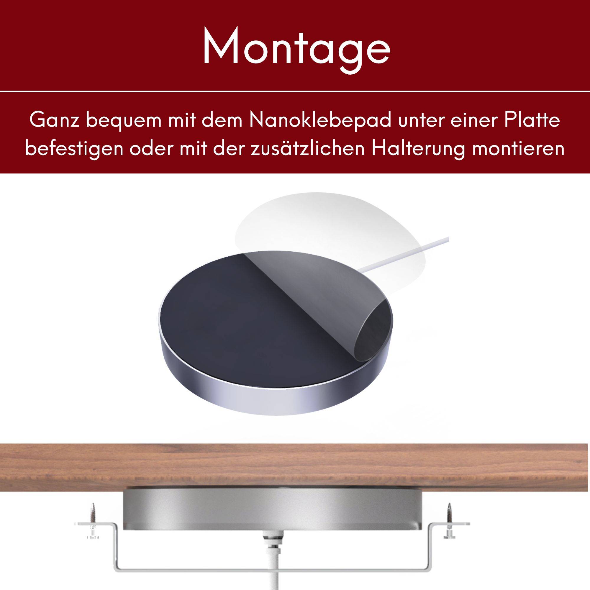 kalb | QI Unterbau und Einbau Ladegerät grau Ladedistanz 3 - 18 mm Smart Wireless