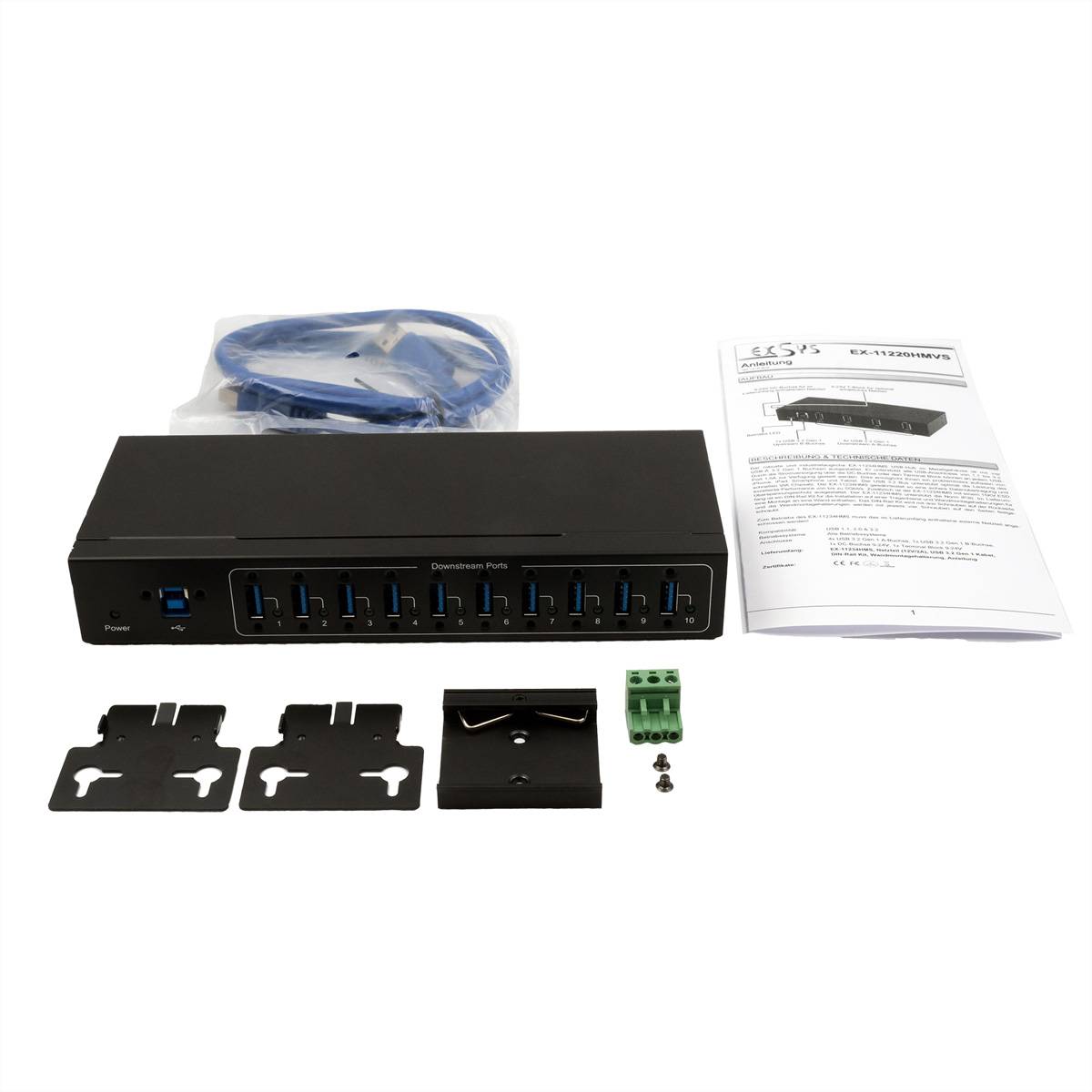 EXSYS EX-11220HMVS 10 Port USB 3.2 Gen 1 Metall HUB VIA VL811+ Chipset