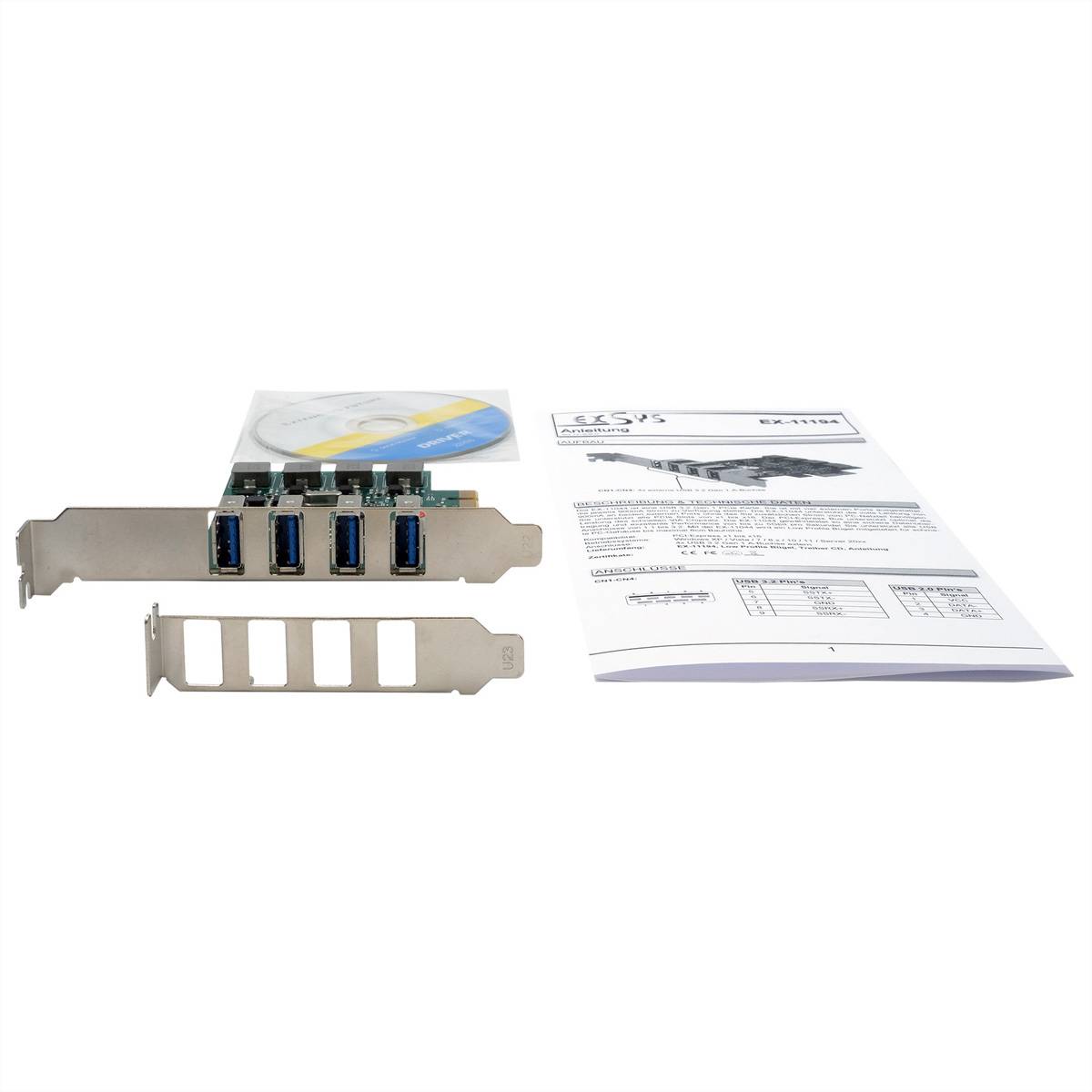 EXSYS EX-11194 4-Port USB 3.2 Gen 1 PCIe Karte