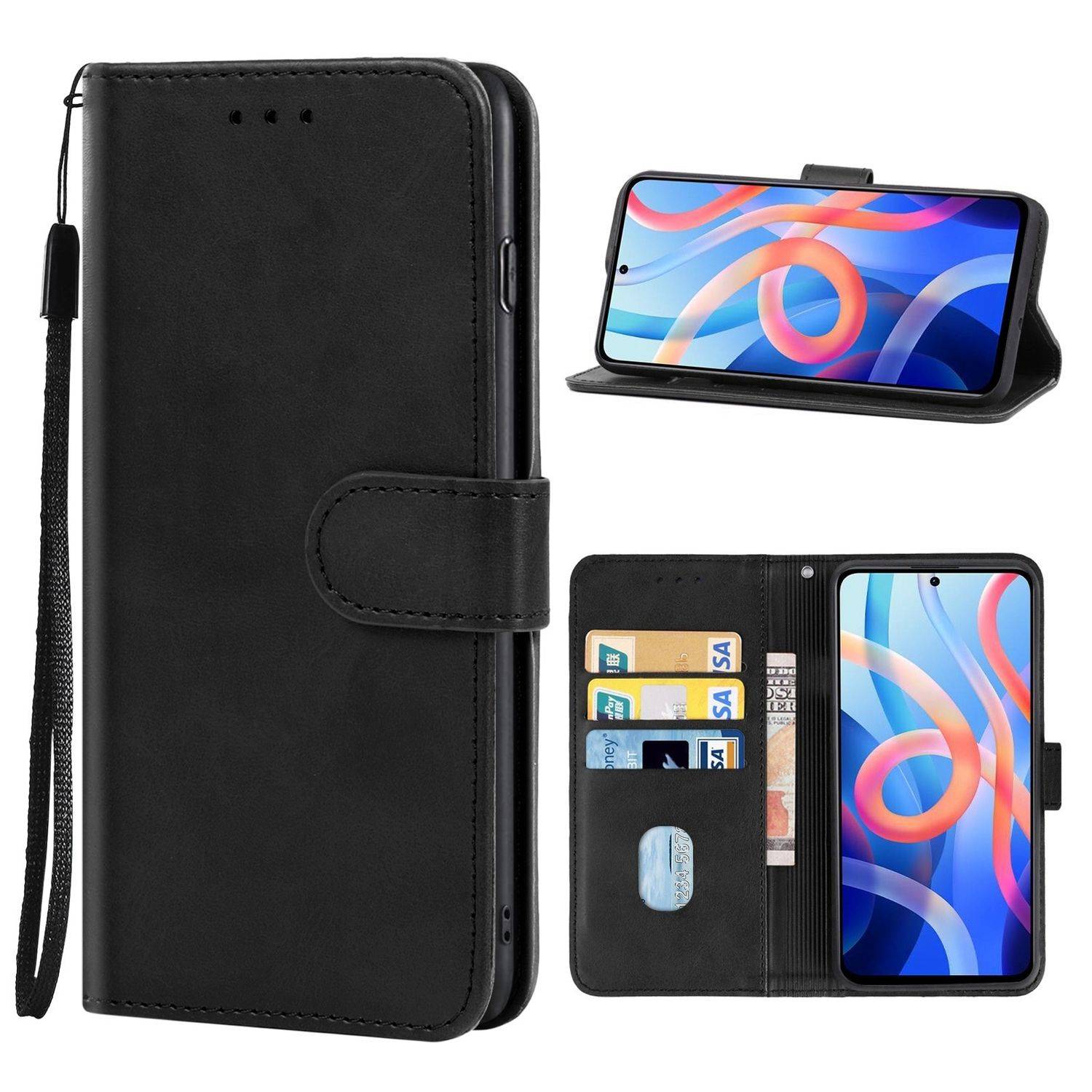 Hülle kompatibel mit Xiaomi Redmi Note 11 5G / Poco M4 Pro 5G Kunstleder Handyhülle - Handy Case Schwarz