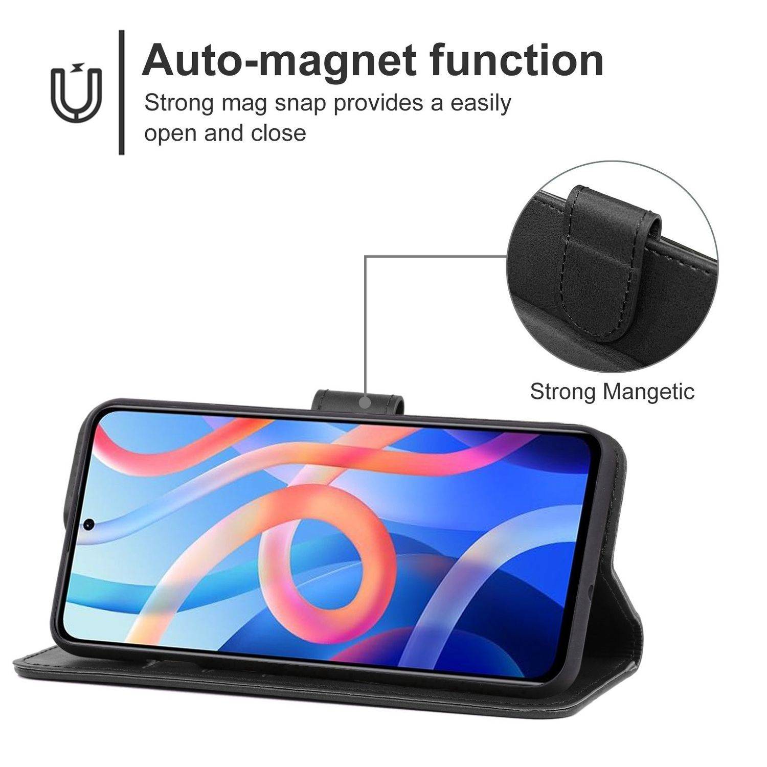 Hülle kompatibel mit Xiaomi Redmi Note 11 5G / Poco M4 Pro 5G Kunstleder Handyhülle - Handy Case Schwarz