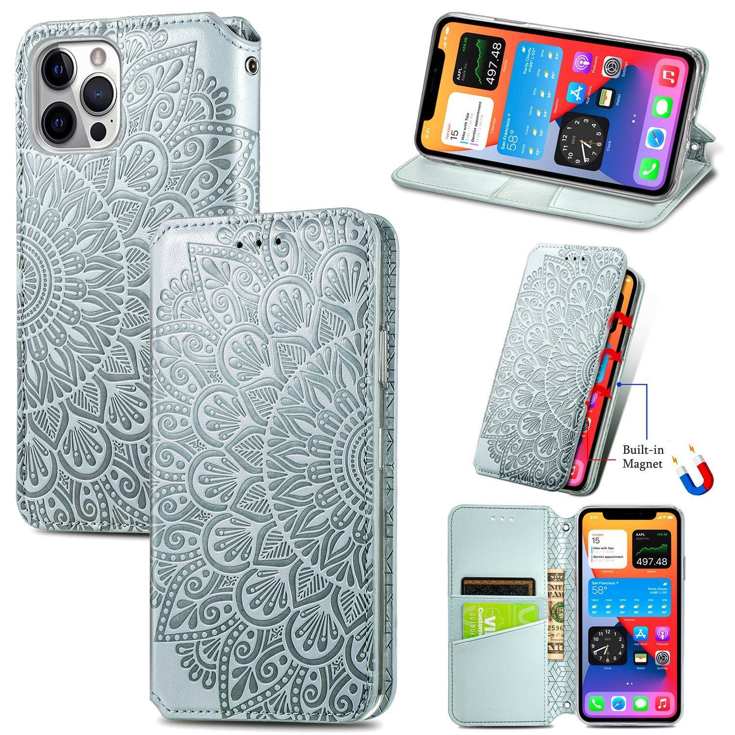 Hülle kompatibel mit Apple iPhone 12 / 12 Pro Kunstleder Handyhülle - Handy Case Grau