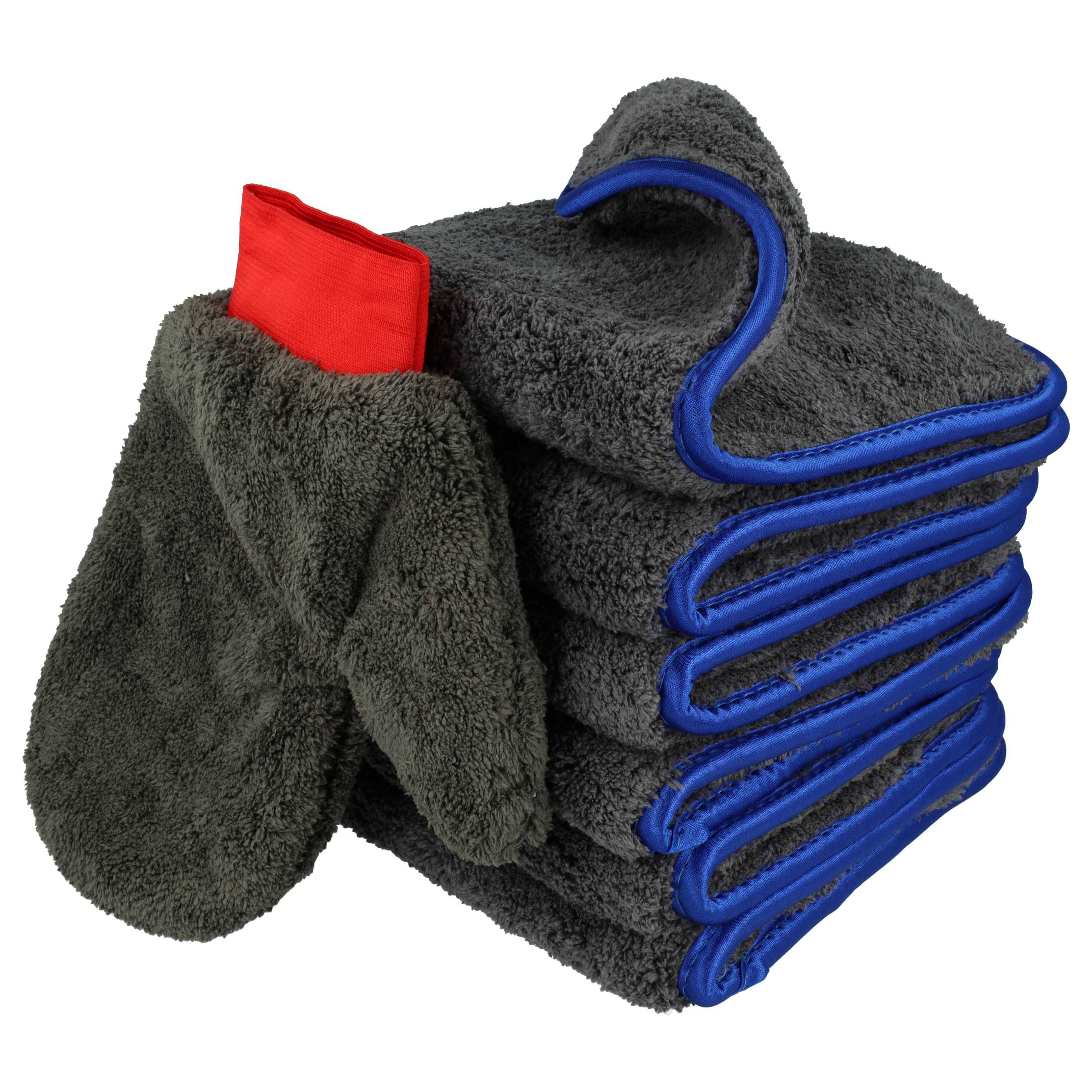 vhbw 4-tlg. Reinigungsset für Auto, Motorrad - 3x Mikrofasertuch, 1x Waschhandschuh - 1200 GSM