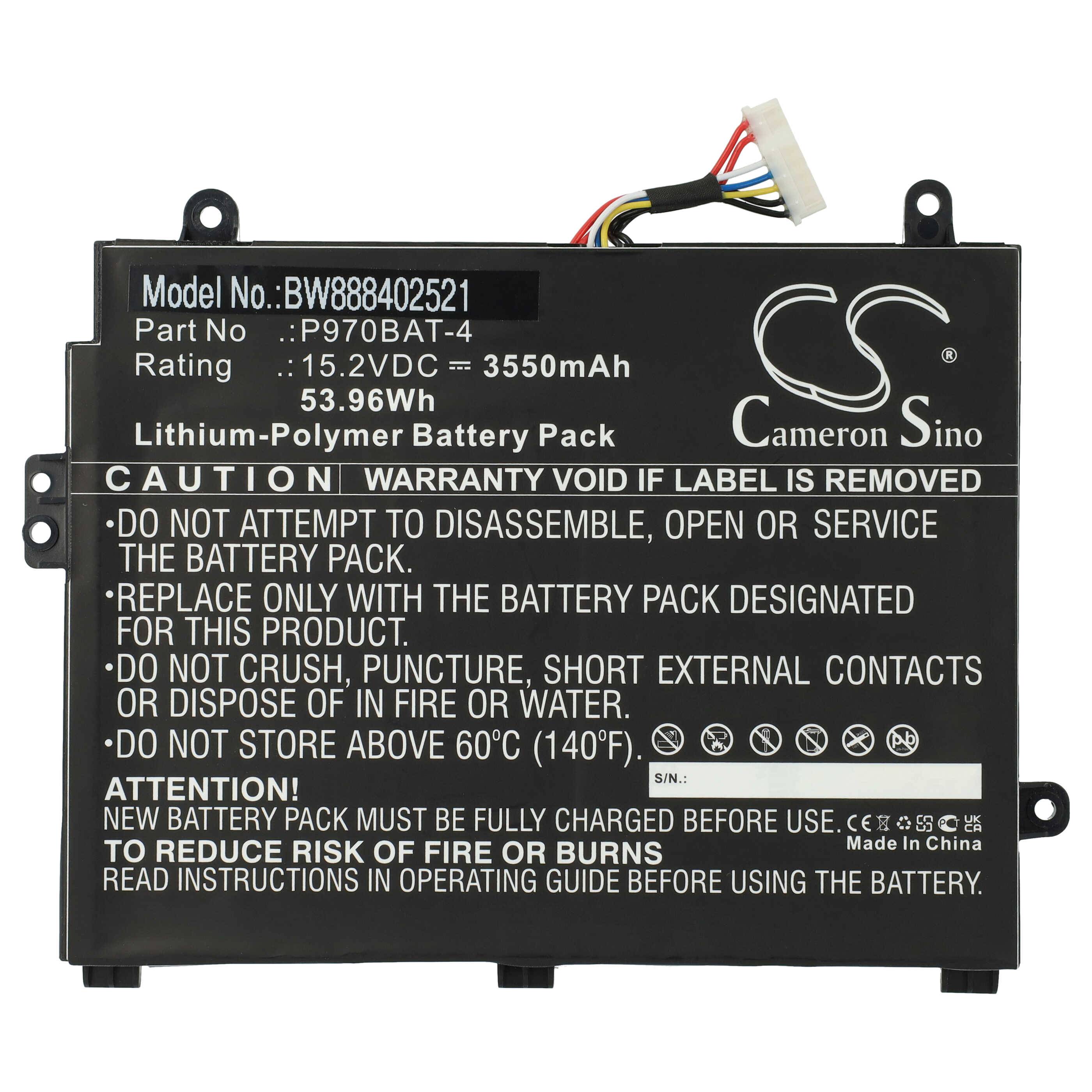vhbw Akku Ersatz für Clevo P970BAT-4 | für Notebook (3550 mAh, 15,2 V, Li-Polymer)