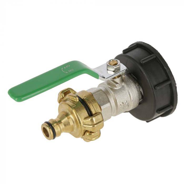 Anschlusshahn für IBC-Container - mit Kunststoffadapter - Anschluss 3/4" - mit 3/4" GeKA-Kupplung und Schnellkupplung