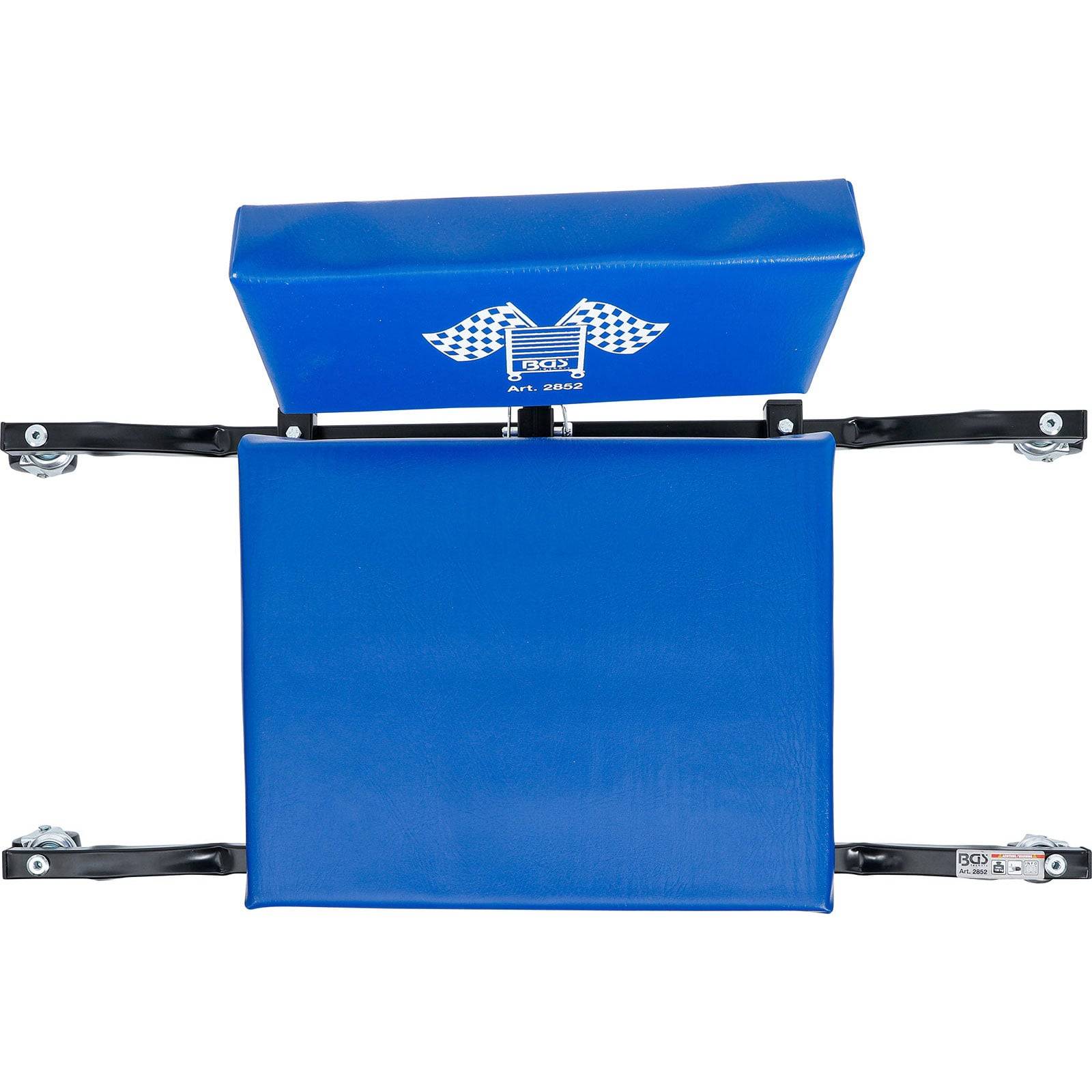 ATD 81000' markierte blaue Mechaniker-Rollbrett mit Kopfstütze und Rädern zum Rutschen unter Fahrzeugen.