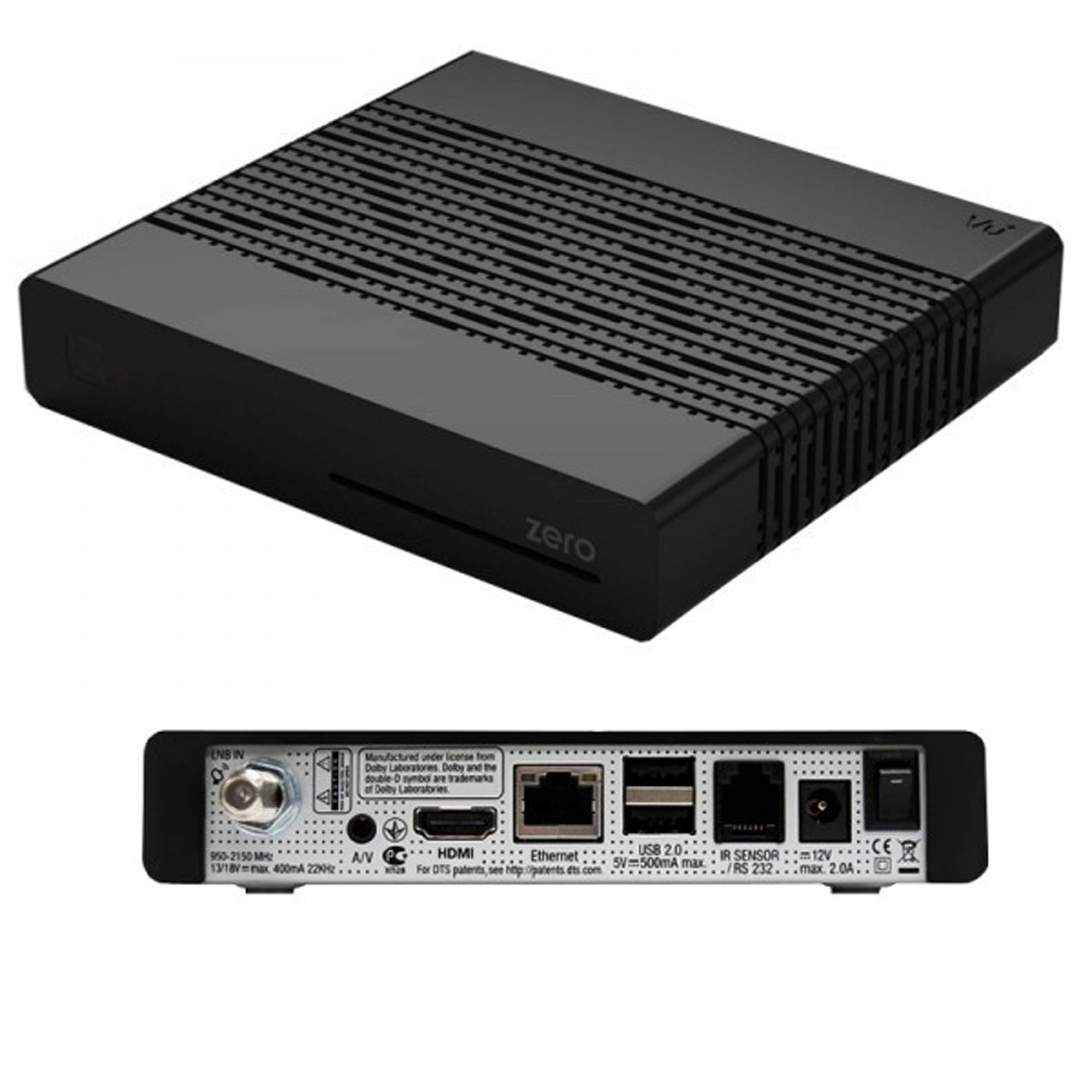 VU+ ZERO Black Digital Sat TV Receiver 1x DVB-S2 Tuner SAT Linux FullHD 2x USB, 12V externe Netzteil mit Wlan-Stick Antenne 150 Mbits