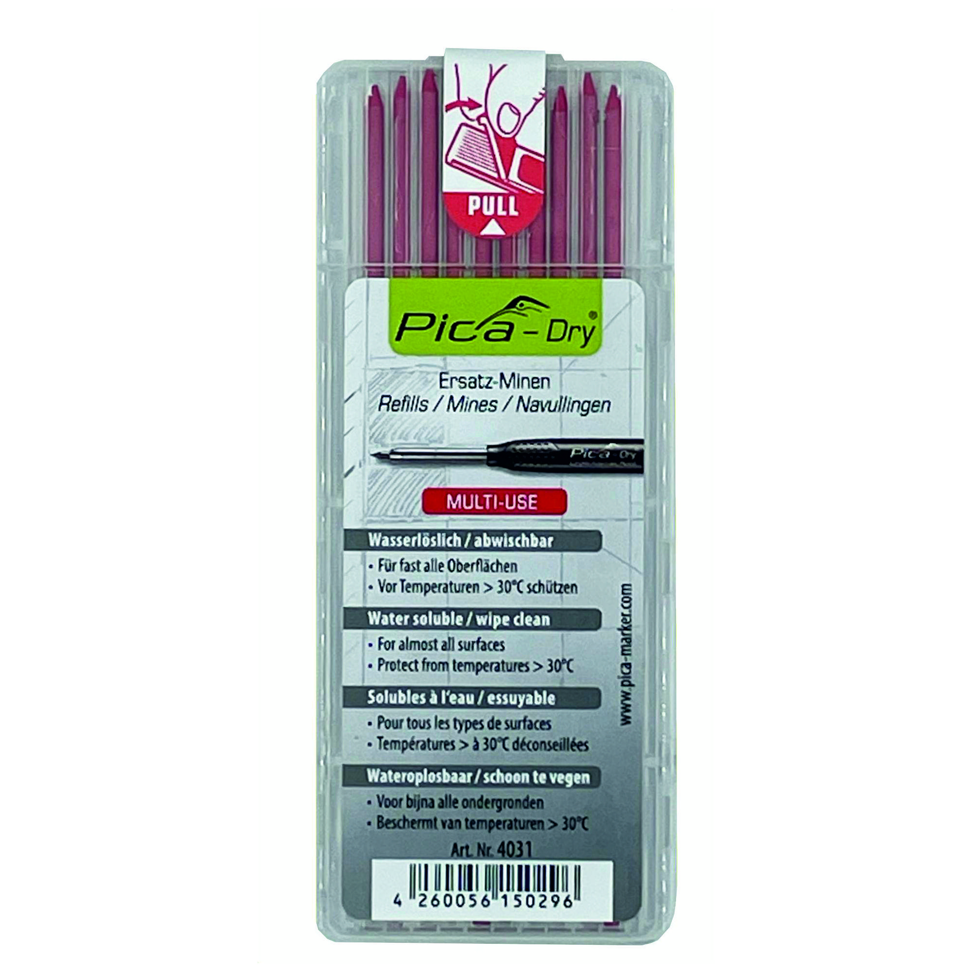 Ersatzminen 'PICA®-DRY' wasserlöslich, Rot / Pack a 10 Stück