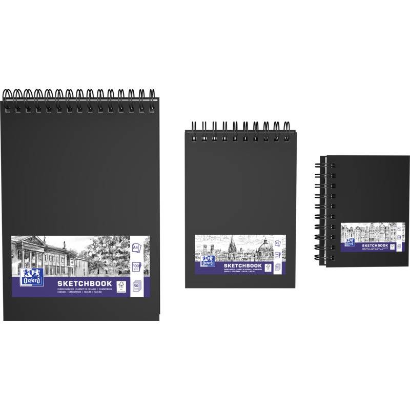 Oxford Skizzenbuch Spiralbindung, DIN A6, 80 Blatt, schwarz