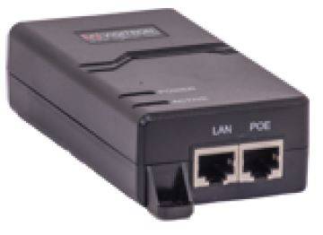 Schwarzes Ethernet-Gerät mit zwei vorderen Anschlüssen, die mit „LAN