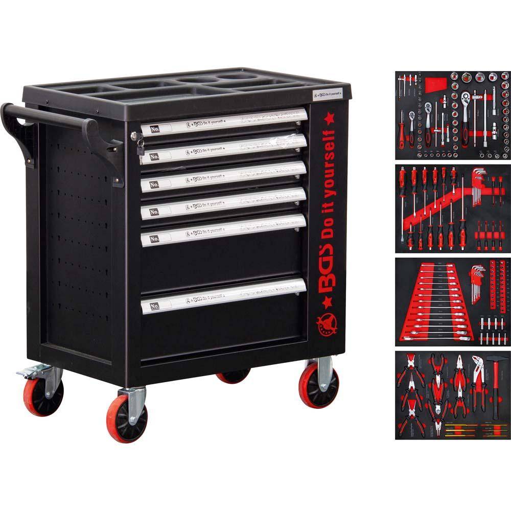 Werkstattwagen - 6 Schubladen - 1 Seitentür - mit 158 Werkzeugen - Maße (BxHxT) 760 x 895 x 460 mm