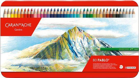 CARAN D'ACHE Buntstifte PABLO, 80er Metalletui aus Zedernholz, hexagonaler Schaft, Minenstärke: 3,8 mm,