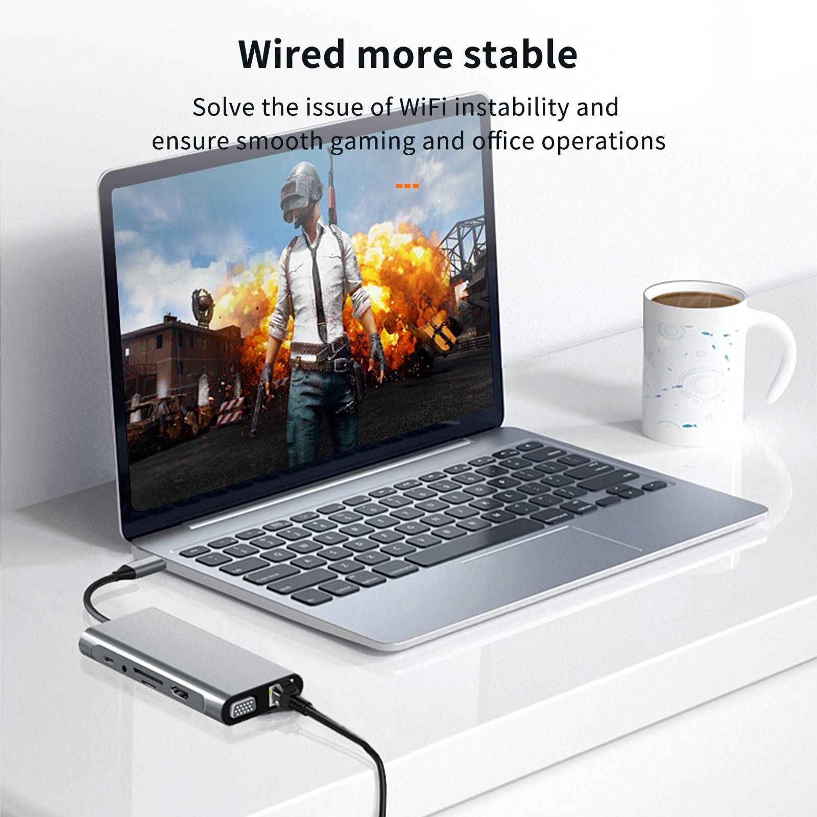 ENGELMANN USB-C Hub Dockingstation-11 | USB-C zu HDMI, USB 3.0, SD/TF, VGA, USB-C, LAN