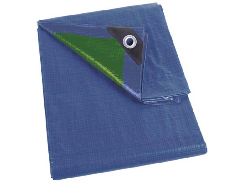 Perel Abdeckplane, 18 Ösen, verstärkte Ecken, rechteckig, Blau/Grün, 70 g/m², 4 x 5 m