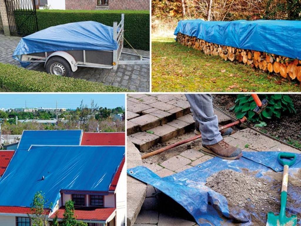 Perel Abdeckplane, 20 Ösen, verstärkte Ecken, rechteckig, Blau/Grün, 70 g/m², 2 x 8 m