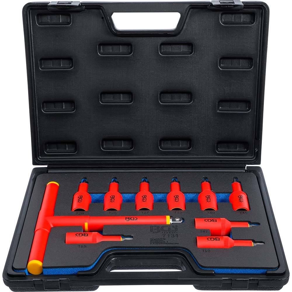 VDE-Bit-Einsatz-Satz - Antrieb Innenvierkant 12,5 mm (1/2") - T-Profil (für Torx) T20 bis T55 - 10-tlg.
