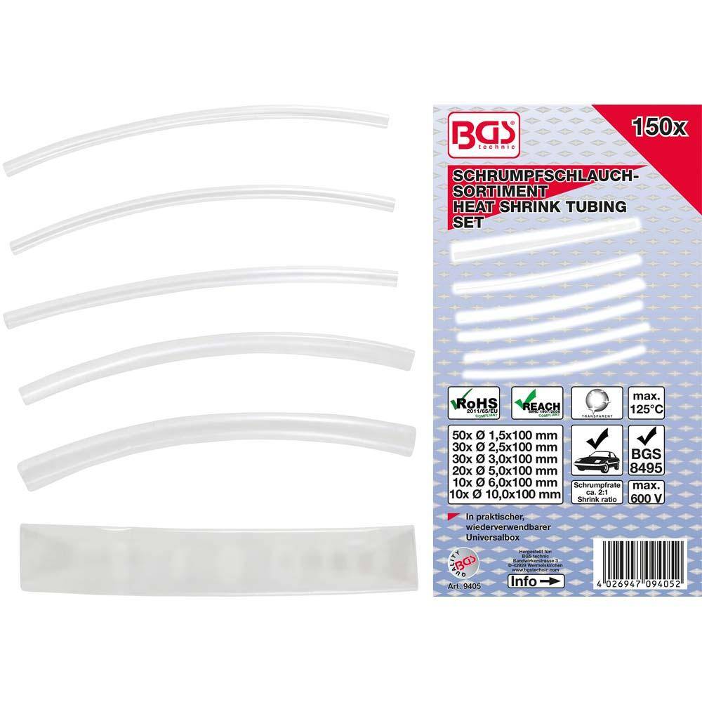 Schrumpf-Schlauch-Sortiment - transparent - Schrumpfrate ca. 2:1 - 150-tlg.