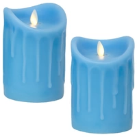 LED Kerze Echtwachskerze mit Timer Ø9,5cm Echtes Wachs 14cm Blau Tropfendesign mit Flammen-Simulation LED Kerze Echtwachskerze mit Timer Ø9,5cm Echtes Wachs 14cm Blau Tropfendesign mit Flammen-Simulation