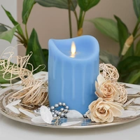 LED Kerze Echtwachskerze mit Timer Ø9,5cm Echtes Wachs 14cm Blau Tropfendesign mit Flammen-Simulation LED Kerze Echtwachskerze mit Timer Ø9,5cm Echtes Wachs 14cm Blau Tropfendesign mit Flammen-Simulation