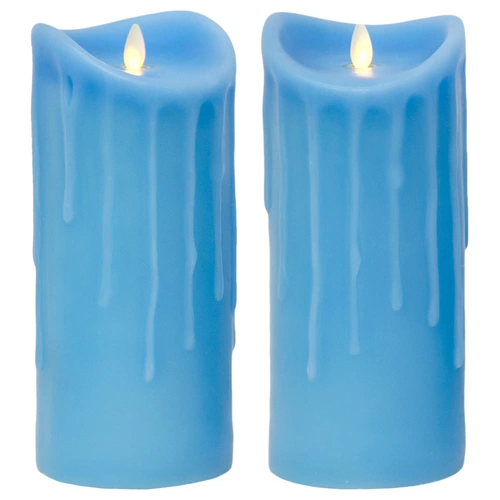 LED Kerze Echtwachskerze mit Timer Ø9,5cm Echtes Wachs 23cm Blau Tropfendesign mit Flammen-Simulation LED Kerze Echtwachskerze mit Timer Ø9,5cm Echtes Wachs 23cm Blau Tropfendesign mit Flammen-Simulation