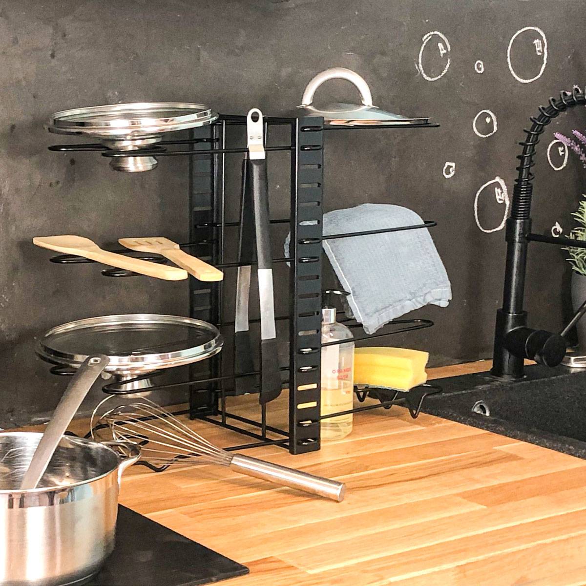 Pfannen Organizer mit 8 Ablagen Topfdeckel Aufbewahrung Küche Topf Regal