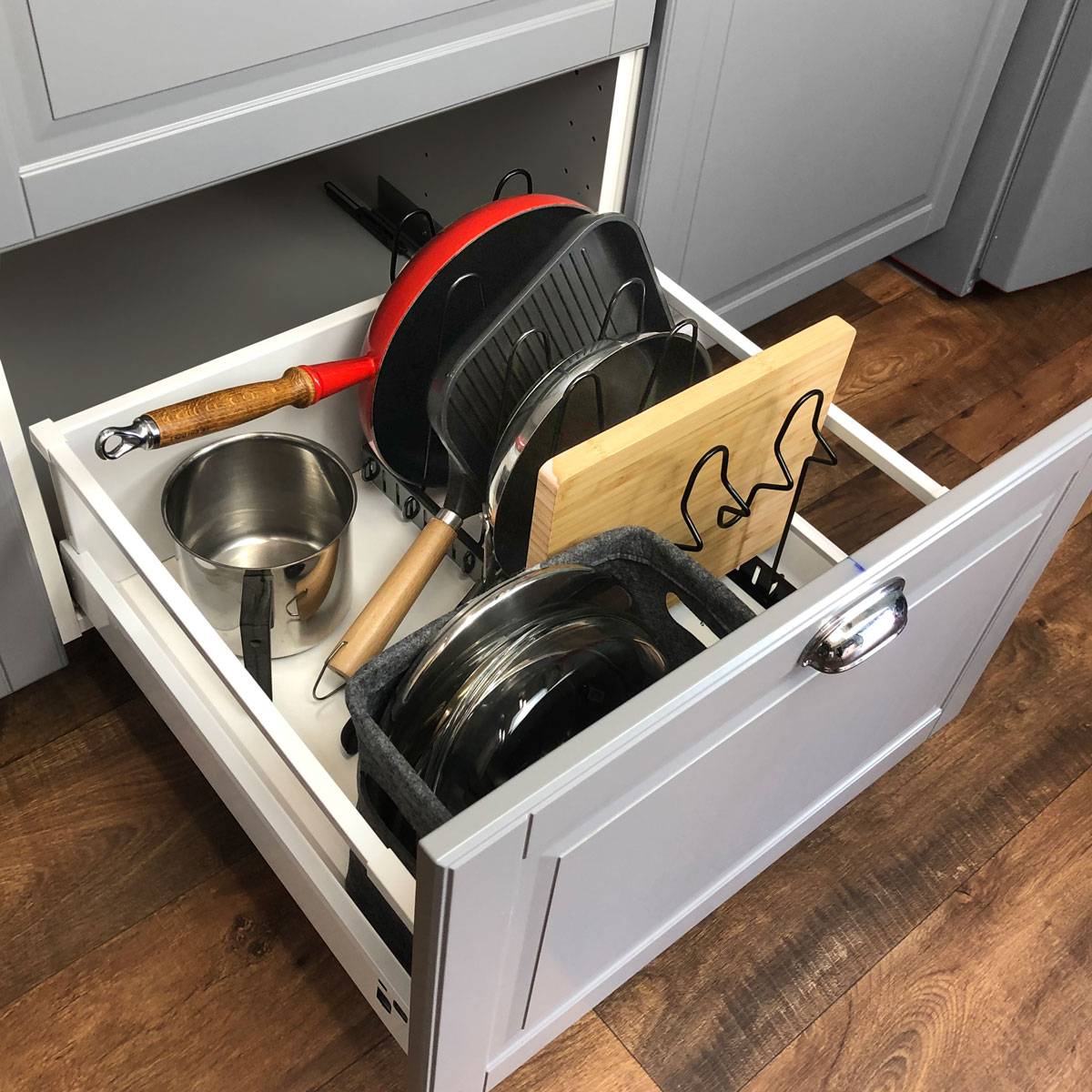 Pfannen Organizer mit 8 Ablagen Topfdeckel Aufbewahrung Küche Topf Regal