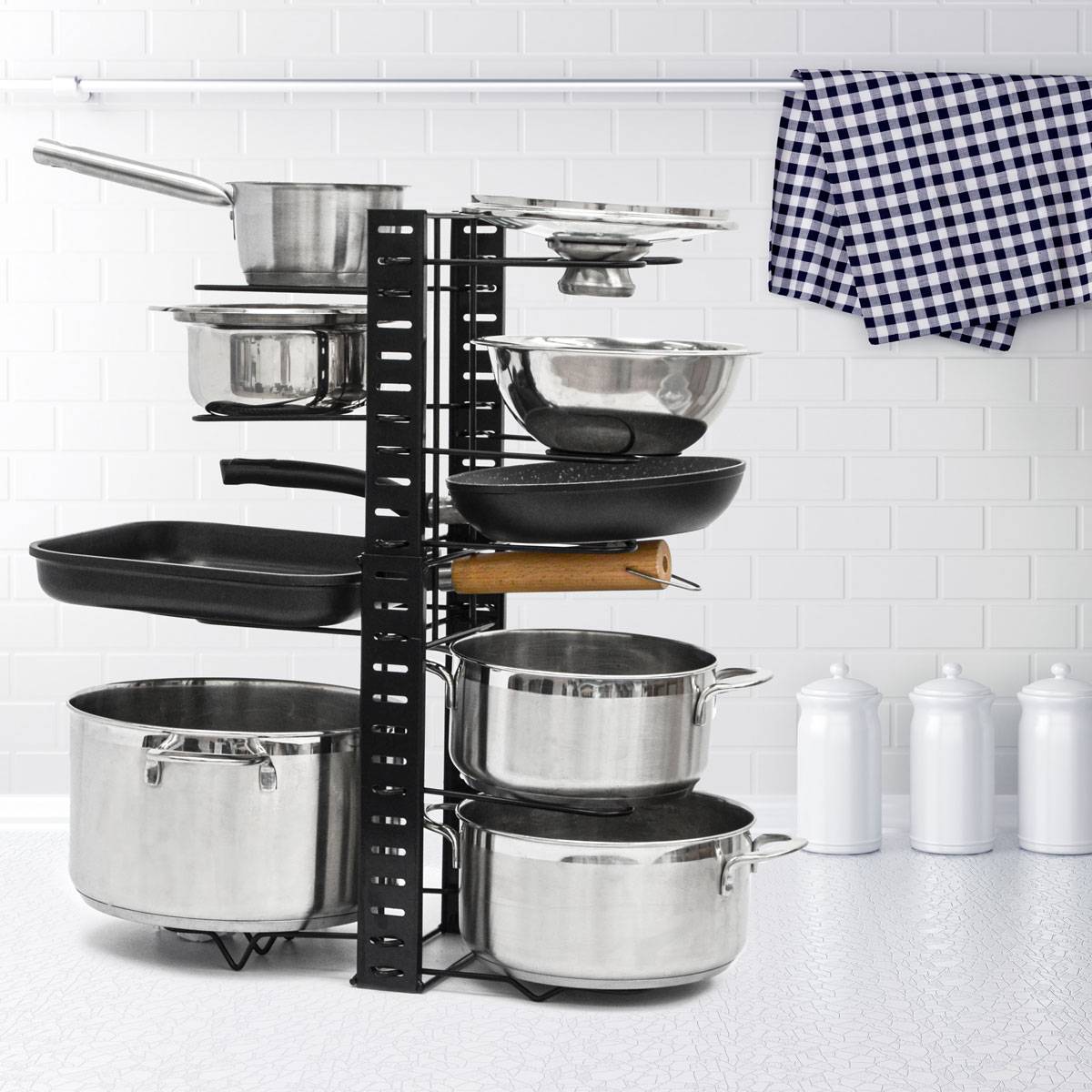 Teleskop Pfannen Organizer mit 12 Ablagen - Topfdeckel Aufbewahrung Topf Regal