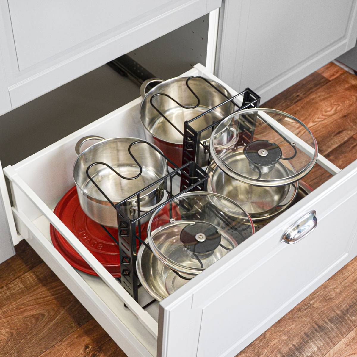 Teleskop Pfannen Organizer mit 12 Ablagen - Topfdeckel Aufbewahrung Topf Regal